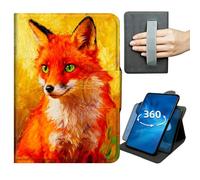 Case for Galaxy Tab A 10.1 2019 Model T510 T515 T517 360 Degree Rotating Stand Lightweight Cover with Auto Wake/Sleep,Magnetic Clasp & Hand Strap - Watercolor Fox on Gold
