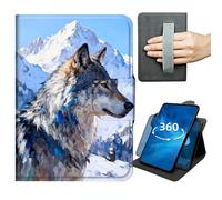 Case for Galaxy Tab A 10.1 2019 Model T510 T515 T517 360 Degree Rotating Stand Lightweight Cover with Auto Wake/Sleep,Magnetic Clasp & Hand Strap - Wolf in Snowy Mountains