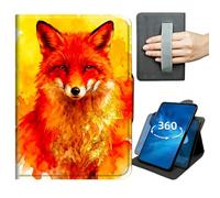 Case for Galaxy Tab A 10.1 2019 Model T510 T515 T517 360 Degree Rotating Stand Lightweight Cover with Auto Wake/Sleep,Magnetic Clasp & Hand Strap - Red Fox on Orange