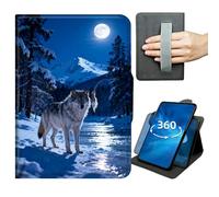 Case for Galaxy Tab A 10.1 2019 Model T510 T515 T517 360 Degree Rotating Stand Lightweight Cover with Auto Wake/Sleep,Magnetic Clasp & Hand Strap - Wolf Moon and Mountains
