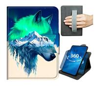 Case for Galaxy Tab A 10.1 2019 Model T510 T515 T517 360 Degree Rotating Stand Lightweight Cover with Auto Wake/Sleep,Magnetic Clasp & Hand Strap - Wolf Head and Mountains