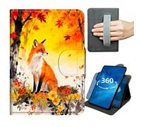 Case for Galaxy Tab A 10.1 2019 Model T510 T515 T517 360 Degree Rotating Stand Lightweight Cover with Auto Wake/Sleep,Magnetic Clasp & Hand Strap - Fox and Maple Leaves