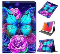 Case for Galaxy Tab A9 Plus 11 Inch 2023 (SM-X210/X215/X216), Slim Shockproof PU Leather Protective Cover with Auto Wake/Sleep, Multi-Angle Stand for Tab A9 11" Tablet, Blue Butterfly Rose