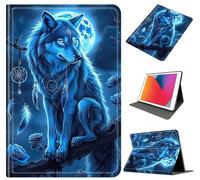 Case for Galaxy Tab A9 Plus 11 Inch 2023 (SM-X210/X215/X216), Slim Shockproof PU Leather Protective Cover with Auto Wake/Sleep, Multi-Angle Stand for Tab A9 11" Tablet, Wolf Under The Moon
