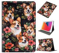 Case for Galaxy Tab A9 Plus 11 Inch 2023 (SM-X210/X215/X216), Slim Shockproof PU Leather Protective Cover with Auto Wake/Sleep, Multi-Angle Stand for Tab A9 11" Tablet, Flower Corgi