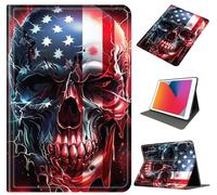 Case for Galaxy Tab A9 Plus 11 Inch 2023 (SM-X210/X215/X216), Slim Shockproof PU Leather Protective Cover with Auto Wake/Sleep, Multi-Angle Stand for Tab A9 11" Tablet, Skull Red Flag