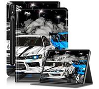 Case for Galaxy Tab S7 FE 5G/S8 Plus/S7 Plus 12.4" Tablet, Slim PU Leather Adjustable Stand Case with Auto Sleep/Wake Cover for Samsung Galaxy Tab S7 FE 5G Anti-Fall Case, Cartoon Drift Cars