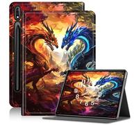 Case for Galaxy Tab S7 FE 5G/S8 Plus/S7 Plus 12.4" Tablet, Slim PU Leather Adjustable Stand Case with Auto Sleep/Wake Cover for Samsung Galaxy Tab S7 FE 5G Anti-Fall Case, Red and Blue Dragon