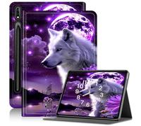 Case for Galaxy Tab S7 FE 5G/S8 Plus/S7 Plus 12.4" Tablet, Slim PU Leather Adjustable Stand Case with Auto Sleep/Wake Cover for Samsung Galaxy Tab S7 FE 5G Anti-Fall Case, Purple Moon Wolf