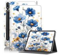 Case for Galaxy Tab S7 FE 5G/S8 Plus/S7 Plus 12.4" Tablet, Slim PU Leather Adjustable Stand Case with Auto Sleep/Wake Cover for Samsung Galaxy Tab S7 FE 5G Anti-Fall Case, Blue wildflower