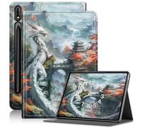 Case for Galaxy Tab S7 FE 5G/S8 Plus/S7 Plus 12.4" Tablet, Slim PU Leather Adjustable Stand Case with Auto Sleep/Wake Cover for Samsung Galaxy Tab S7 FE 5G Anti-Fall Case, White Dragon