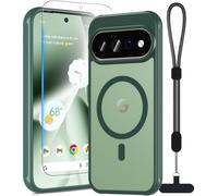 Case for Google Pixel 11 | Pixel 11 Pro with Tempered Glass and Hand Strap | Top Military Protection with MagSafe Mobile Phone Case Pixel 11 Pro Matt Translucent Protective Film Protective Case (Green)