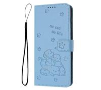Case for Google Pixel 6A, Protective PU Leather Embossed Cat Flowers Book Wallet Phone Cases Shockproof Folio Magnetic Cover with Card Holders Kickstand for Google Pixel 6A,blue