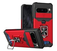 Case for Google Pixel 9 Pro XL/ 9 Pro/ 9, Slide Camera Lens Cover Protective Phone Case with Ring Holder and Card Slot,Red,9 Pro XL