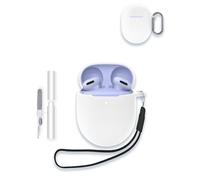 Case for Google Pixel Buds 2a - Wireless Bluetooth Earbuds, WUNIAK Soft Silicone Protective Portable Scratch Shock Resistant Shell with Cleaner Kit & Carabiner & Lanyard,White