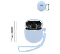 Case for Google Pixel Buds 2a - Wireless Bluetooth Earbuds, WUNIAK Soft Silicone Protective Portable Scratch Shock Resistant Shell with Cleaner Kit & Carabiner & Lanyard,Sky Blue