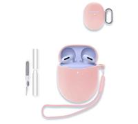 Case for Google Pixel Buds 2a - Wireless Bluetooth Earbuds, WUNIAK Soft Silicone Protective Portable Scratch Shock Resistant Shell with Cleaner Kit & Carabiner & Lanyard,Pink