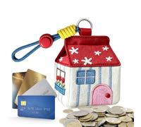 Case for Headphone with Cord,Cute House Shaped Card Case with a Keychain - Earplug Holder - For While Traveling, Charging, Carrying , Girls And Vro