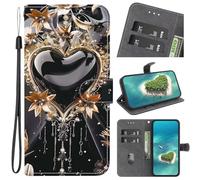Case for Honor Magic7, Magnetic Protective PU Leather Shockproof Wallet Stand Foldable Flip Cover with Kickstand Card Holders for Honor Magic7,Black Gold Love