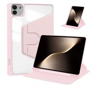 Case for HONOR MagicPad3/MagicPad 3，360° Rotation Multi-angle Stand Slim Cover PU leather + Transparent Acrylic case with Pen Holder and Support Tablet Wake Up/Sleep Function,Pink