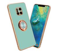 cadorabo Case compatible with Huawei MATE 20 PRO in Glossy Turquoise - Gold with ring - Protective cover made of flexible TPU silicone, with camera protection and magnetic car holder