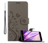 cadorabo Book Case compatible with Huawei P10 LITE in FLORAL GREY - Cover in Flower Design with Magnetic Closure, Stand Function and 3 Card Slots - Wallet Etui Pouch PU Leather Flip