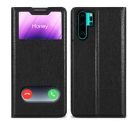 cadorabo Case compatible with Huawei P30 PRO in COMET BLACK - Protective cover with magnetic closure, standing function and 2 viewing windows