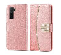Case for Huawei P40 lite 5G, Glitter Leather Flip Folio Wallet Book with Magnetic Closure Card Slots Phone Cover for Huawei P40 lite 5G (Rose Gold Glint)