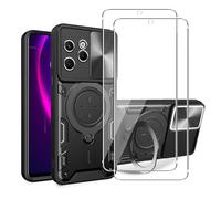 Case for Infinix Hot 40 4G/Hot 40 PRO 4G/Tecno Spark 20 Pro 4G + 2 Pack Screen With Slide Camera Protection Cover,Magnetic Metal Ring Kickstand Shockproof Military Grade Heavy Duty Tough Cover,Black