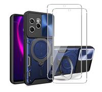 Case for Infinix Hot 40 4G/Hot 40 PRO 4G/Tecno Spark 20 Pro 4G + 2 Pack Screen With Slide Camera Protection Cover,Magnetic Metal Ring Kickstand Shockproof Military Grade Heavy Duty Tough Cover,Blue