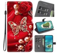 Case for Infinix Hot 50i/Smart 9, Magnetic Protective PU Leather Shockproof Wallet Stand Foldable Flip Cover with Kickstand Card Holders for Infinix Hot 50i/Smart 9,Pearl Butterfly