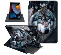 Case for iPad 10.2 Inch 2021/2020/2019, for iPad 9th/8th/7th Generation, 360 Degree Rotating Folio PU Leather Stand Smart Cover for iPad 10.2, with Auto Sleep/Wake, Wolf's Gaze