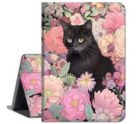 Case for iPad 10.2 Inch 2021/2020/2019, for iPad 9th/8th/7th Generation Case, Slim Lightweight Smart Shell Stand Cover with Auto Wake/Sleep for iPad 10.2 Inch,Black Cute Flowers Cat