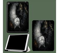 Case for iPad 10.2 Inch 2021/2020/2019, for iPad 9th/8th/7th Generation Case, Slim Lightweight Smart Shell Stand Cover with Auto Wake/Sleep Tai Chi Cat Cartoon Yin And Yang Animals-Black