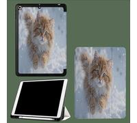 Case for iPad 10.2 Inch 2021/2020/2019, for iPad 9th/8th/7th Generation Case, Slim Lightweight Smart Shell Stand Cover with Auto Wake/Sleep The Cat Leaps In The Snow Cute Animals-White