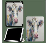 Case for iPad 10.2 Inch 2021/2020/2019, for iPad 9th/8th/7th Generation Case, Slim Lightweight Smart Shell Stand Cover with Auto Wake/Sleep Abstract Cow Simple Animal-White