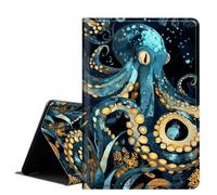 Case for iPad 10.2 Inch 2021/2020/2019 - PU Leather Folio Cover with Auto Sleep Wake,Multi-Angle Viewin,Blue Octopus