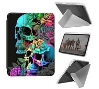 Case for iPad 10.2 inch 7th/8th/9th Generation,for iPad Air 3 2019,for iPad Pro 10.5 inch 2017/2019,Slim Shockproof Clear with Pencil Holder Folding Y Shape Stand Cover,Colorful Rose Flower Skull