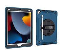 Case for iPad 10.2 Inch 9th/8th/7th gen 2021/2020/2019 with 3-in-1 design, Minimalist shockproof case with pen hanging and 360 degree rotatable stand wrist strap, Blue