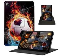 Case for iPad 10.2 inch 9th/8th/7th Generation (2021/2020/2019) 360 Degree Rotating Swivel Stand PU Leather Cover with Auto Wake Sleep for iPad 10.2, Water Fire Soccer Ball