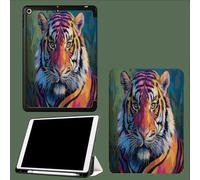 Case for iPad 10.2 inch, iPad 9th/8th/7th Gen 2021/2020/2019 Cover with Pencil Holder Shockproof Lightweight Case Stand Cover with Auto Wake/Sleep Tiger'S Face Abstract Animals-Yellow