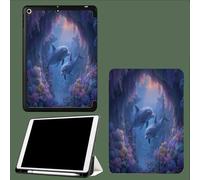 Case for iPad 10.2 inch, iPad 9th/8th/7th Gen 2021/2020/2019 Cover with Pencil Holder Shockproof Lightweight Case Stand Cover with Auto Wake/Sleep Caves Dolphins Corals Marine Life-Blue