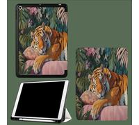 Case for iPad 10.2 inch, iPad 9th/8th/7th Gen 2021/2020/2019 Cover with Pencil Holder Shockproof Lightweight Case Stand Cover with Auto Wake/Sleep Lazy Siberian Tiger Realistic Animals-Green