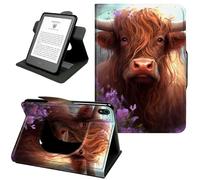 Case for iPad 10th Generation 10.9" (2022) /iPad 11th Gen 11" (2025), 360° Rotating PU Leather Shockproof Stand Cover with Hand Strap & Magnetic Closure,Auto Wake/Sleep,Cow with Purple Flowers