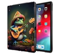 Case for iPad 10th Generation 10.9 Inch 2022 Release Ultra-Thin Slim Lightweight Shockproof Black TPU Silicone Protective Back Shell Cover for Kids Women,Green Frog Playing Guitar