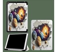 Case for iPad 10th Generation 10.9 inch 2022, Soft TPU Back Cover, Trifold Stand for 10th Gen with Pencil Holder, Auto Wake/Sleep Cartoon Solar System Planet-White