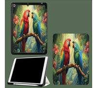 Case for iPad 10th Generation 10.9 inch 2022, Soft TPU Back Cover, Trifold Stand for 10th Gen with Pencil Holder, Auto Wake/Sleep Watercolor Parrot Abstract Palm Leaves-Green