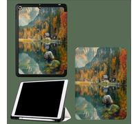 Case for iPad 10th Generation 10.9 inch 2022 with Pencil Holder, Auto Sleep/Wake Slim Lightweight Trifold Stand Smart Cover with Flexible TPU Back Dense Plant Nature Lake-Green