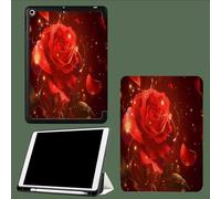 Case for iPad 10th Generation 10.9 inch 2022 with Pencil Holder, Auto Sleep/Wake Slim Lightweight Trifold Stand Smart Cover with Flexible TPU Back Red Rose Romance Flowers-Red