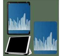 Case for iPad 10th Generation 10.9 inch 2022 with Pencil Holder, Auto Sleep/Wake Slim Lightweight Trifold Stand Smart Cover with Flexible TPU Back Modern Urban Lines City-Blue